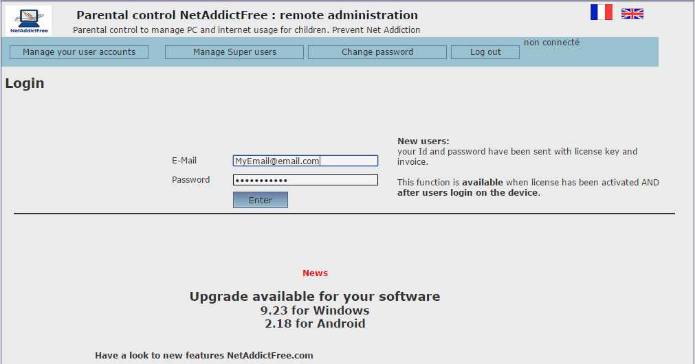 NetAddictSoft - Remote Control login