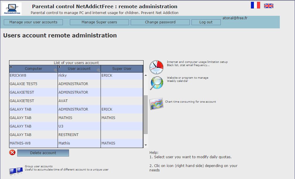 NetAddictSoft - List of managed accounts