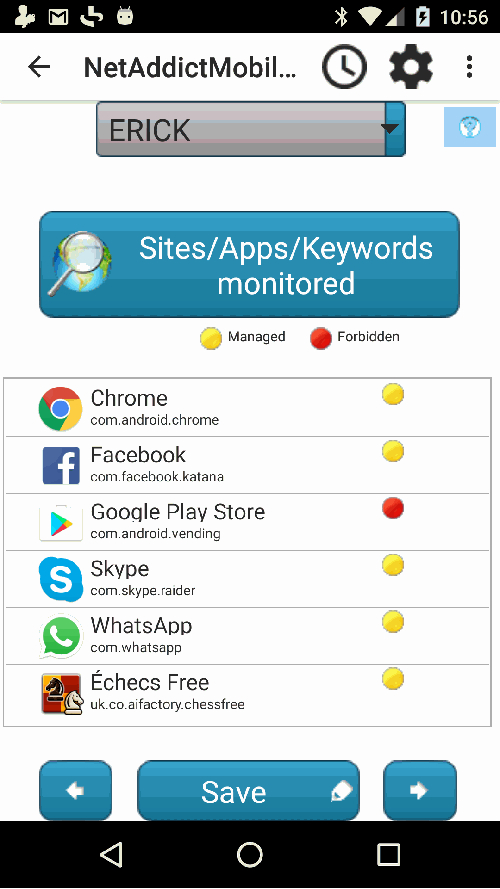 Monitored Apps - NetAddictSoft